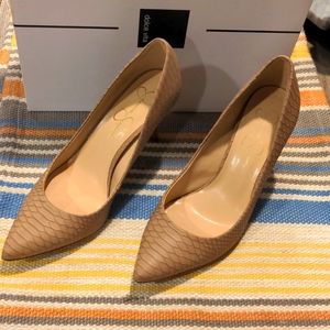 Jessica Simpson 3 1/2" Tan Faux Leather Heels.